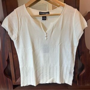 Deadstock Norton McNaughton Petites 'Masquerade' Eggshell Textured Hemmed Top:PM
